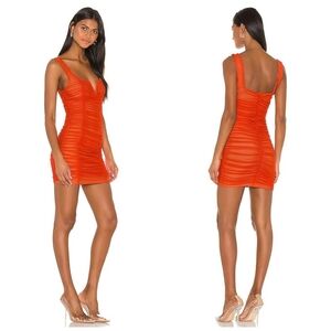 Superdown Marlene Ruched Mini Dress Coral & Nude Sz S Coquette Y2K Bodycon Sexy